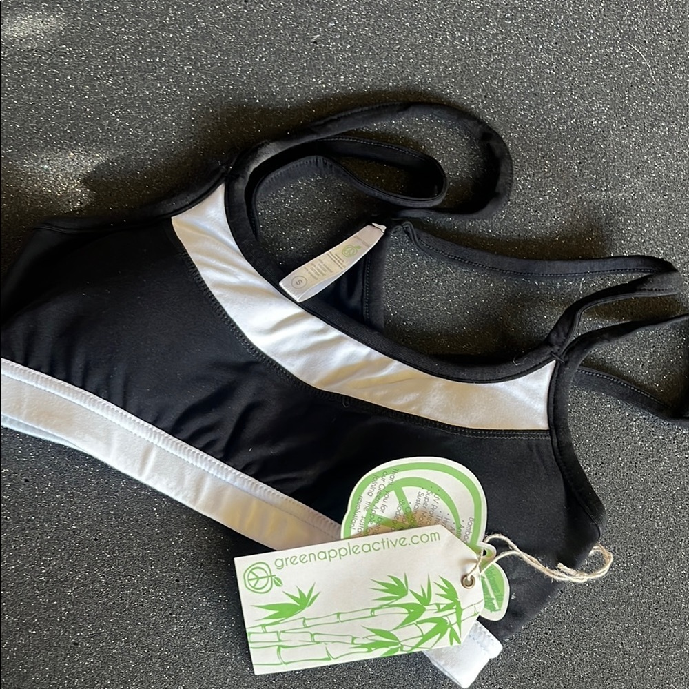 Green Apple Active Black and White Sports Bra